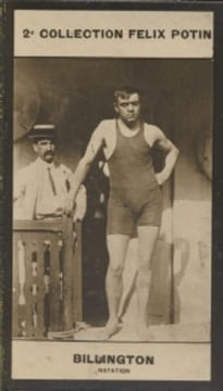 Photographie de la collection Félix Potin (4 x 7,5 cm) représentant : David Billington, champion du monde de natation.. BILLINGTON (David) - (Photo de ...