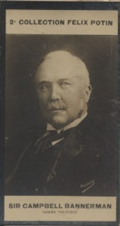 Photographie de la collection Félix Potin (4 x 7,5 cm) représentant : Sir Henry Campbell-Bannermann, homme politique anglais.. CAMPBELL-BANNERMANN ...