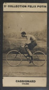 Photographie de la collection Félix Potin (4 x 7,5 cm) représentant : Georges Cassignard, coureur cycliste.