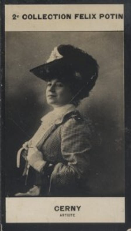 Photographie de la collection Félix Potin (4 x 7,5 cm) représentant : Mlle Cerny, comédienne.. CERNY (Berthe - Hélène - Lucie) - (Photo de la 2e ...