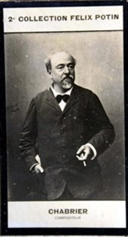 Photographie de la collection Félix Potin (4 x 7,5 cm) représentant : Emmanuel Chabrier, compositeur.. CHABRIER (Emmanuel) - (Photo de la 2e ...