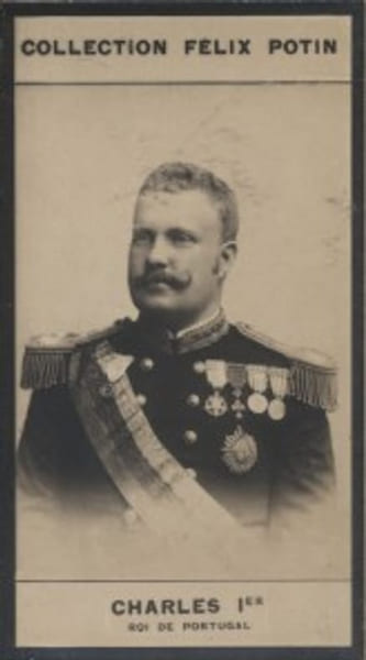 Photographie de la collection F&eacute;lix Potin (4 x 7,5 cm) repr&eacute;sentant : Charles Ier - Roi de Portugal.. CHARLES Ier - Roi de Portugal 