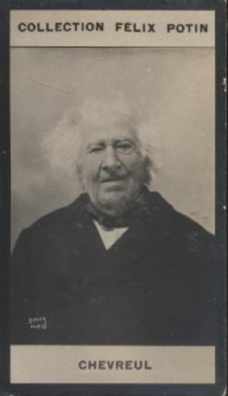 Photographie de la collection Félix Potin (4 x 7,5 cm) représentant : Eugène Chevreul, chimiste.. CHEVREUL (Eugène) Photo Boyer.