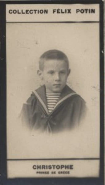 Photographie de la collection F&eacute;lix Potin (4 x 7,5 cm) repr&eacute;sentant : Christophe - Prince de Gr&egrave;ce.. CHRISTOPHE - Prince de Gr&egrave;ce 
