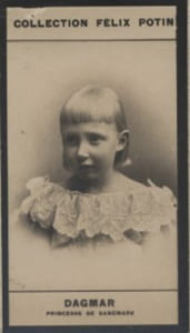Photographie de la collection Félix Potin (4 x 7,5 cm) représentant : Princesse Dagmar de Danemark.