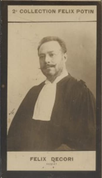 Photographie de la collection F&eacute;lix Potin (4 x 7,5 cm) repr&eacute;sentant : F&eacute;lix Decori, avocat.. DECORI (F&eacute;lix) Photo Reutlinger.