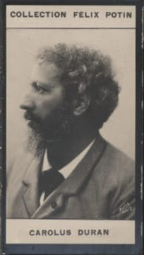 Photographie de la collection Félix Potin (4 x 7,5 cm) représentant : Carolus Duran, peintre.. DURAN (Carolus) Photo Boyer.