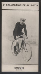 Photographie de la collection F&eacute;lix Potin (4 x 7,5 cm) repr&eacute;sentant : Jules Dubois, coureur &agrave; pied, cycliste puis automobiliste.. DUBOIS (Jules) - ...