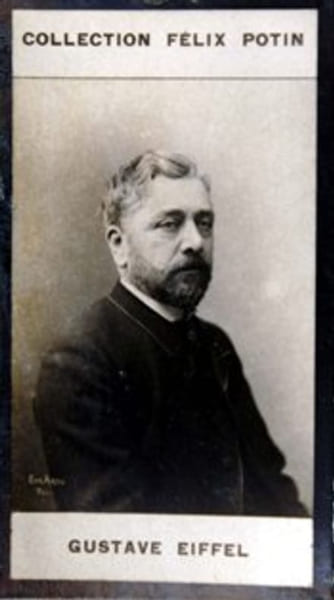 Photographie de la collection F&eacute;lix Potin (4 x 7,5 cm) repr&eacute;sentant : Gustave Eiffel. EIFFEL (Gustave) Photo Eug&egrave;ne Pirou.