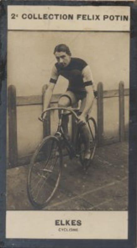 Photographie de la collection Félix Potin (4 x 7,5 cm) représentant : William Elkes, coureur cycliste.. ELKES (William) - (Photo de la 2e collection ...