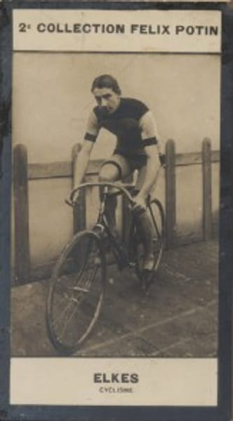 Photographie de la collection F&eacute;lix Potin (4 x 7,5 cm) repr&eacute;sentant : William Elkes, coureur cycliste.. ELKES (William) - (Photo de la 2e collection ...
