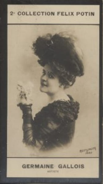 Photographie de la collection F&eacute;lix Potin (4 x 7,5 cm) repr&eacute;sentant : Germaine Gallois, com&eacute;dienne.. GALLOIS ( Germaine) - (Photo de la 2e collection ...