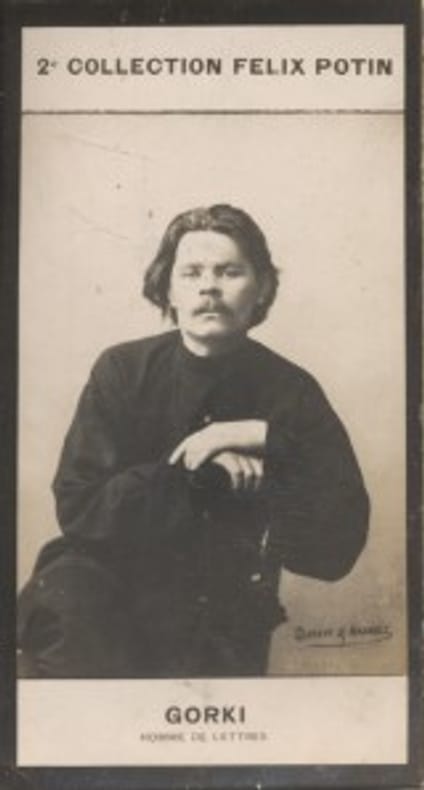 Photographie de la collection Félix Potin (4 x 7,5 cm) représentant : Maxime Gorki, homme de lettres.. GORKI (Maxime) - (Photo de la 2e collection ...