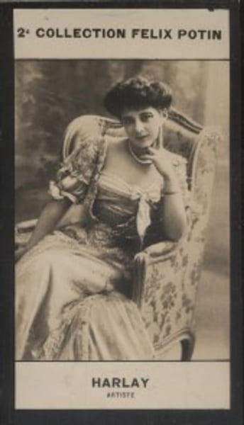 Photographie de la collection F&eacute;lix Potin (4 x 7,5 cm) repr&eacute;sentant : Henriette Harlay, com&eacute;dienne.. HARLAY (Henriette) - (Photo de la 2e collection ...