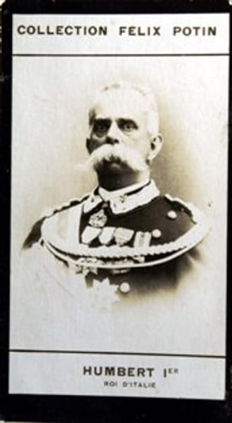 Photographie de la collection F&eacute;lix Potin (4 x 7,5 cm) repr&eacute;sentant : Humbert Ier - Roi d'Italie.. HUMBERT Ier (Roi d'Italie) - (Photo de la 2e ...