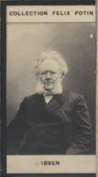 Photographie de la collection F&eacute;lix Potin (4 x 7,5 cm) repr&eacute;sentant : Henrik Ibsen, &eacute;crivain norv&eacute;gien.. IBSEN (Henrik) 
