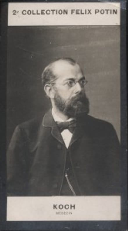 Photographie de la collection Félix Potin (4 x 7,5 cm) représentant : Robert Koch, médecin.. KOCH (Robert) - (Photo de la 2e collection Félix Potin) 