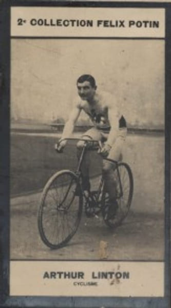 Photographie de la collection F&eacute;lix Potin (4 x 7,5 cm) repr&eacute;sentant : Arthur Linton, cycliste.. LINTON (Arthur) - (Photo de la 2e collection F&eacute;lix ...
