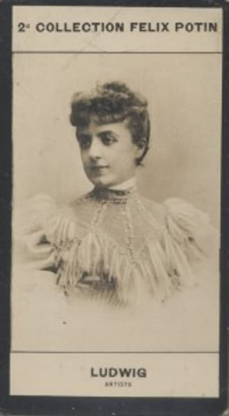 Photographie de la collection F&eacute;lix Potin (4 x 7,5 cm) repr&eacute;sentant : Mademoiselle Jeanne Ludwig, com&eacute;dienne.. LUDWIG (Jeanne) - (Photo de la 2e ...