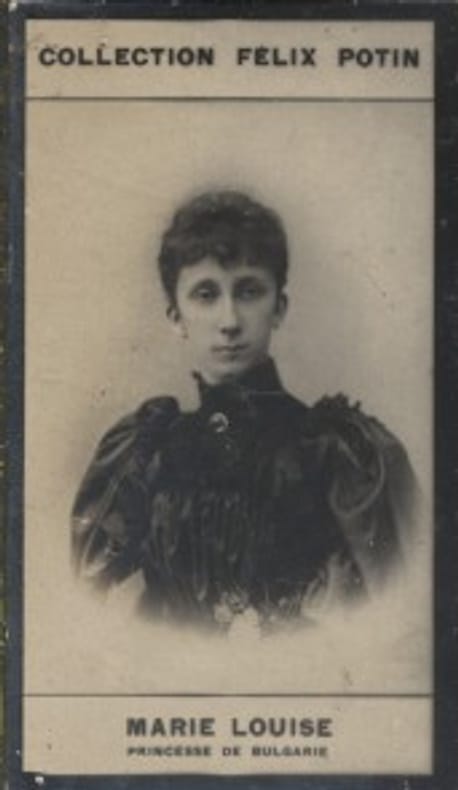 Photographie de la collection Félix Potin (4 x 7,5 cm) représentant : Marie Louise de Bourbon Parme - Princesse de Bulgarie.. MARIE LOUISE (Princesse ...