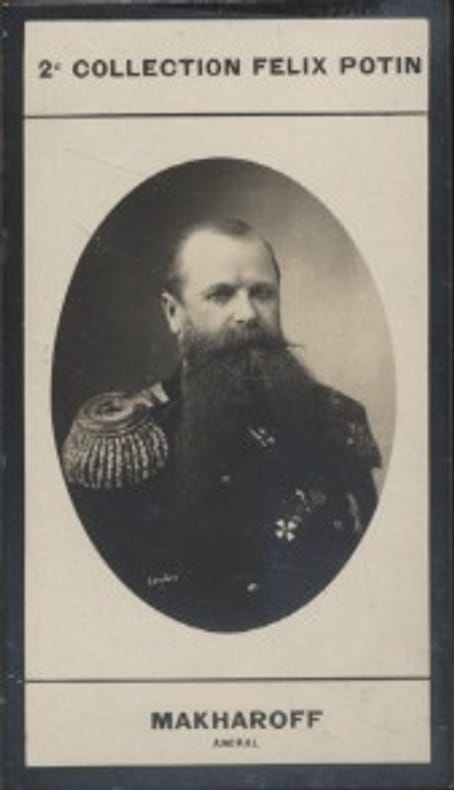 Photographie de la collection Félix Potin (4 x 7,5 cm) représentant : Serge-Onésinovitch Makharoff - Chef d'Etat Major de la marine russe.. MAKHAROFF ...