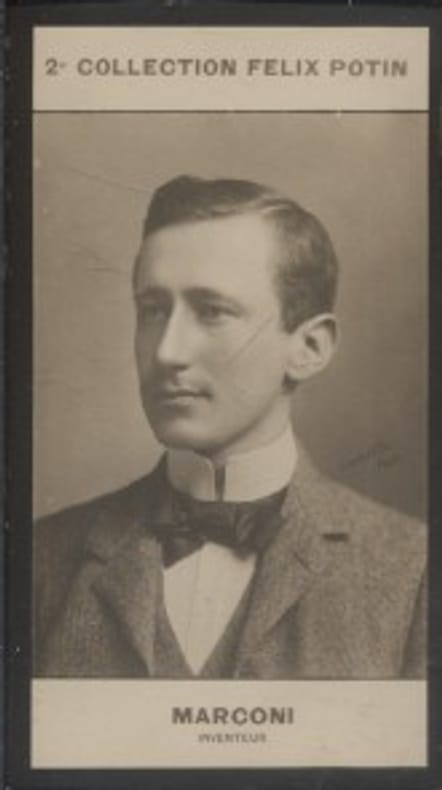 Photographie de la collection Félix Potin (4 x 7,5 cm) représentant : Guillaume Marconi, inventeur.. MARCONI (Guillaume) - (Photo de la 2e collection ...