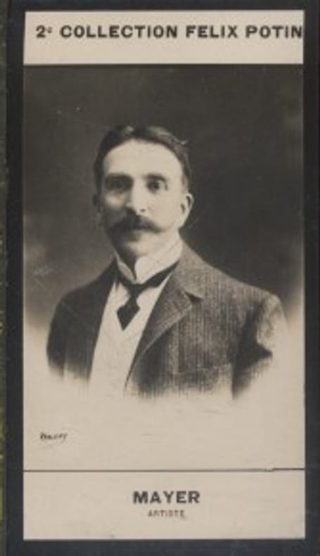 Photographie de la collection Félix Potin (4 x 7,5 cm) représentant : Henry Mayer, comédien.. MAYER (Henry) Photo Valéry.