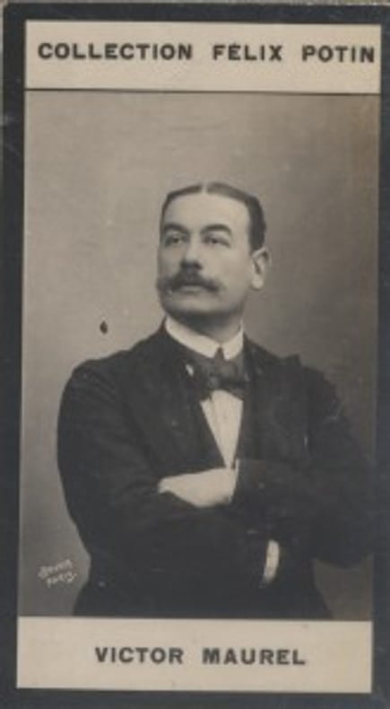Photographie de la collection Félix Potin (4 x 7,5 cm) représentant : Victor Maurel, chanteur lyrique.. MAUREL (Victor) 