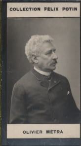 Photographie de la collection F&eacute;lix Potin (4 x 7,5 cm) repr&eacute;sentant : Olivier M&eacute;tra, compositeur.. METRA (Olivier) 