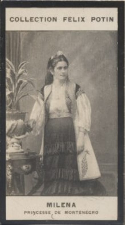 Photographie de la collection Félix Potin (4 x 7,5 cm) représentant : Princesse Miléna de Monténégro.. MILENA (Princesse de Monténégro) 