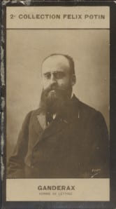 Photographie de la collection Félix Potin (4 x 7,5 cm) représentant : Louis Ganderax, homme de lettres.