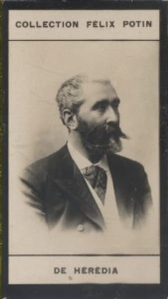 Photographie de la collection F&eacute;lix Potin (4 x 7,5 cm) repr&eacute;sentant : Jos&eacute;-Maria de H&eacute;r&eacute;dia, homme de lettres.. HEREDIA (Jos&eacute;-Maria de) 