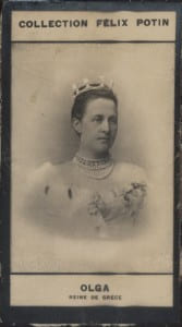 Photographie de la collection F&eacute;lix Potin (4 x 7,5 cm) repr&eacute;sentant : Olga - Reine de Gr&egrave;ce.. OLGA (Reine de Gr&egrave;ce) 