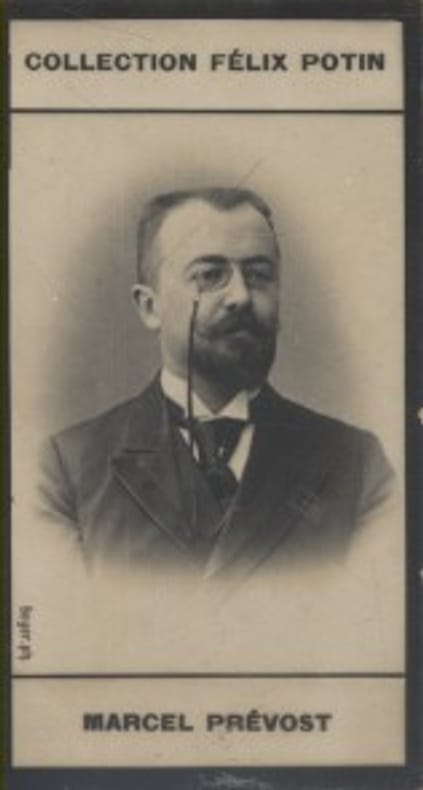 Photographie de la collection Félix Potin (4 x 7,5 cm) représentant : Marcel Prévost, homme de lettres.. PREVOST Marcel Photo Boyer.