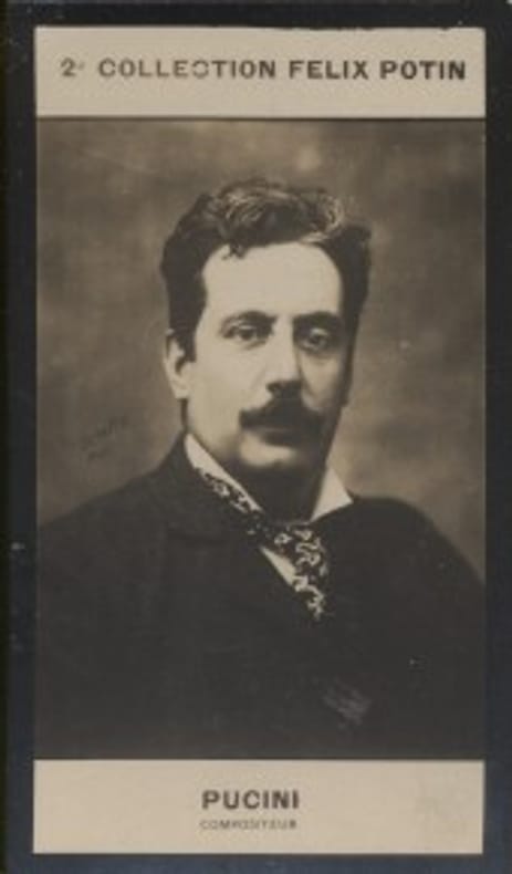 Photographie de la collection Félix Potin (4 x 7,5 cm) représentant : Giacomo Puccini, compositeur.. PUCCINI Giacomo - (Photo de la 2e collection ...