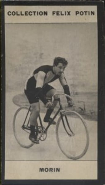 Photographie de la collection F&eacute;lix Potin (4 x 7,5 cm) repr&eacute;sentant : Ludovic Morin, coureur cycliste.. MORIN Ludovic 