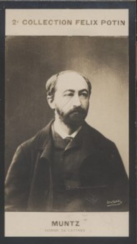 Photographie de la collection Félix Potin (4 x 7,5 cm) représentant : Eugène Muntz, homme de lettres.. MUNTZ Eugène - (Photo de la 2e collection Félix ...