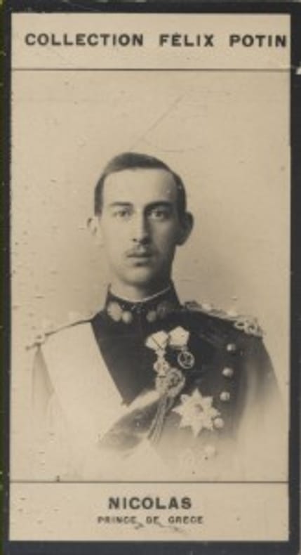 Photographie de la collection Félix Potin (4 x 7,5 cm) représentant : Nicolas - Prince de Grèce.. NICOLAS (Prince de Grèce) 
