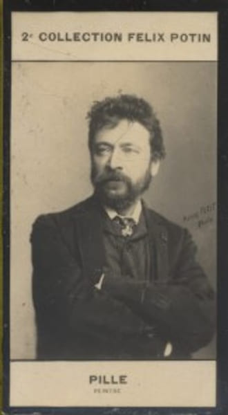 Photographie de la collection F&eacute;lix Potin (4 x 7,5 cm) repr&eacute;sentant : Henri Pille, peintre.. PILLE Henri - (Photo de la 2e collection F&eacute;lix Potin) ...