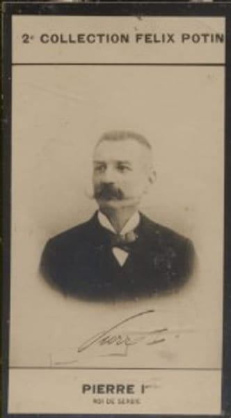 Photographie de la collection F&eacute;lix Potin (4 x 7,5 cm) repr&eacute;sentant : Pierre Ier - Roi de Serbie.. PIERRE Ier (Roi de Serbie) - (Photo de la 2e ...