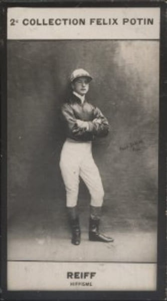 Photographie de la collection F&eacute;lix Potin (4 x 7,5 cm) repr&eacute;sentant : John Reiff, jockey.. REIFF John-William - (Photo de la 2e collection F&eacute;lix ...