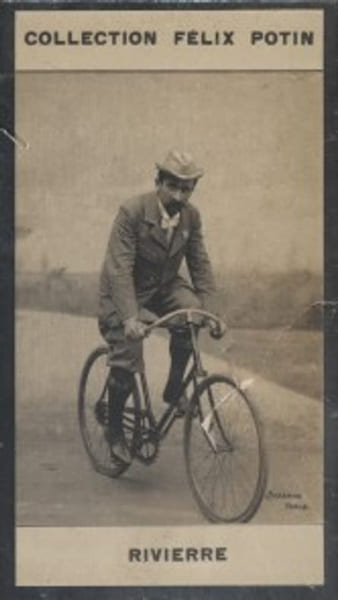 Photographie de la collection F&eacute;lix Potin (4 x 7,5 cm) repr&eacute;sentant : Gaston Rivierre, coureur cycliste.. RIVIERRE Gaston 