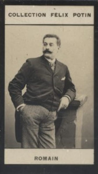 Photographie de la collection F&eacute;lix Potin (4 x 7,5 cm) repr&eacute;sentant : Romain, com&eacute;dien.. ROMAIN 
