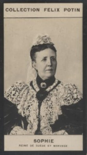 Photographie de la collection F&eacute;lix Potin (4 x 7,5 cm) repr&eacute;sentant : Sophie Reine de Su&egrave;de.. SOPHIE (Reine de Su&egrave;de) 