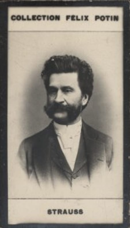 Photographie de la collection Félix Potin (4 x 7,5 cm) représentant : Johann Strauss, compositeur.. STRAUSS Johann 