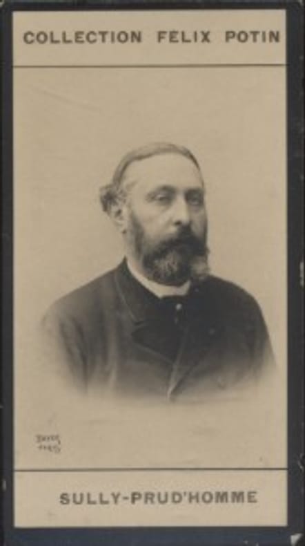 Photographie de la collection Félix Potin (4 x 7,5 cm) représentant : Armand Sully-Prud'homme, homme de lettres.. SULLY-PRUD'HOMME Armand Photo Boyer.
