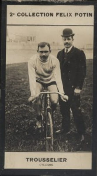 Photographie de la collection F&eacute;lix Potin (4 x 7,5 cm) repr&eacute;sentant : Louis Trousselier, coureur cycliste.. TROUSSELIER Louis - (Photo de la 2e ...