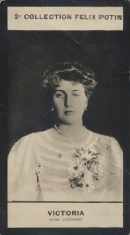 Photographie de la collection Félix Potin (4 x 7,5 cm) représentant : Victoria - Reine d'Espagne.. VICTORIA (Reine d'Espagne) - (Photo de la 2e ...