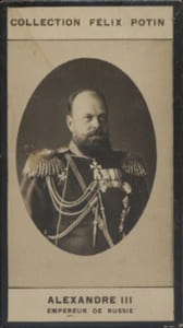 Photographie de la collection Félix Potin (4 x 7,5 cm) représentant : Empereur Alexandre III de Russie.