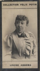 Photographie de la collection Félix Potin (4 x 7, 5 cm) représentant : Louise Abbéma, peintre.